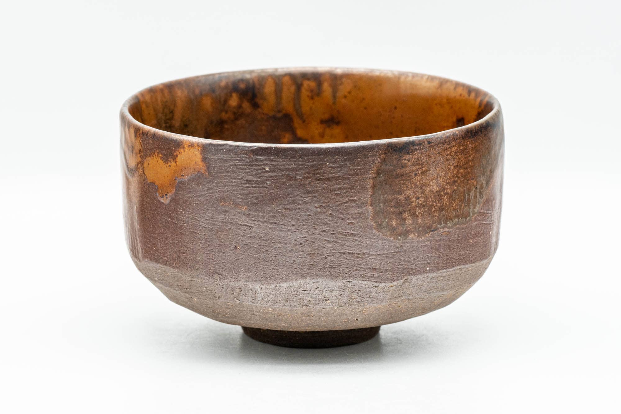 Japanese Matcha Bowl - Mottled Brown-Orange Glazed Hantsutsu-gata Chawan - 300ml