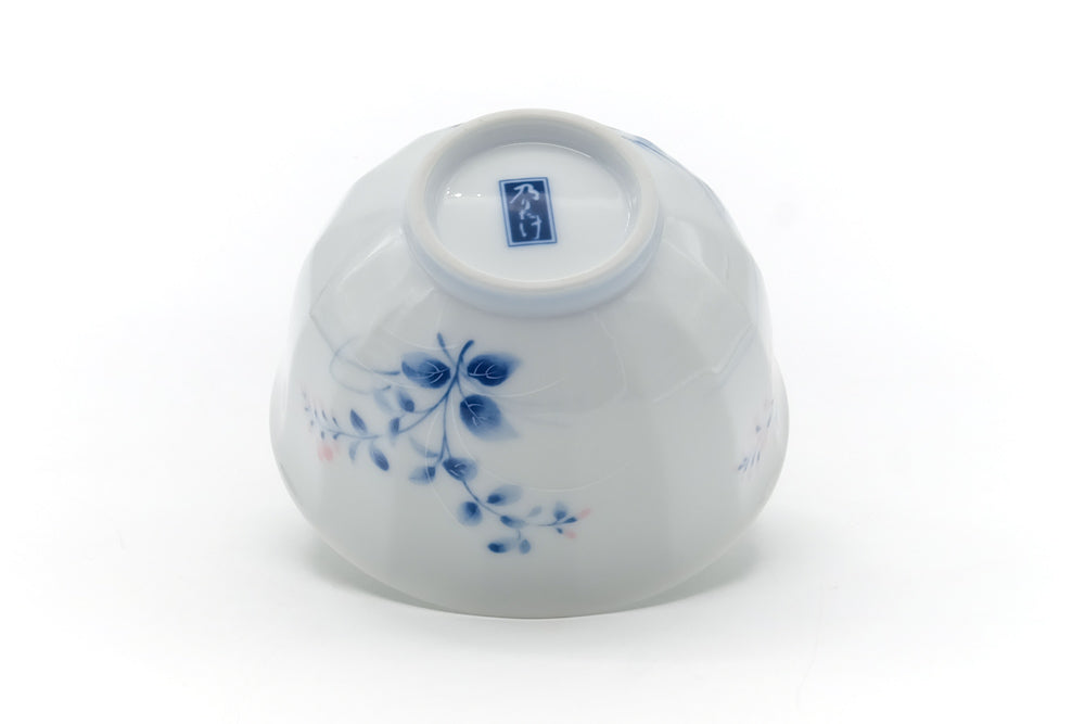 Japanese Teacup - Blue Floral Arita Porcelain Lidded Yunomi - 170ml