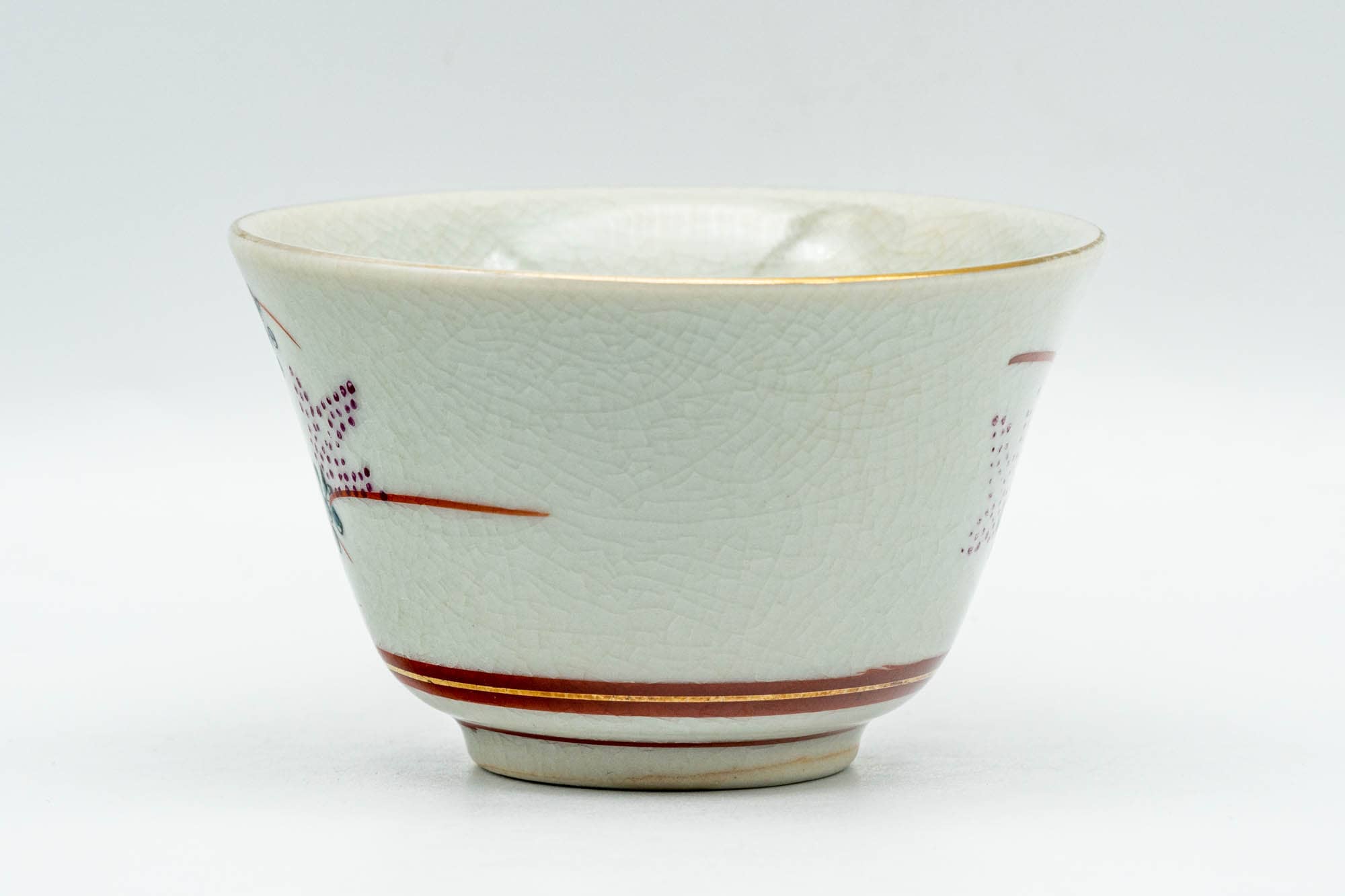 Japanese Teacup - Floral Red White Kutani-yaki Yunomi - 100ml
