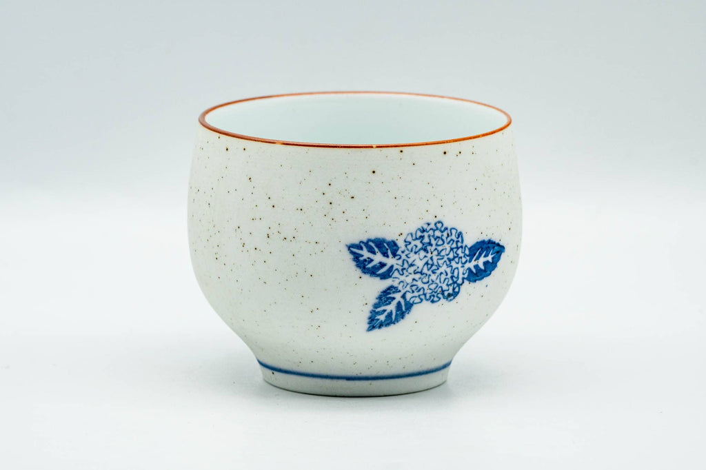 Japanese Teacup - Blue Floral White Textured Arita-yaki Yunomi - 120ml