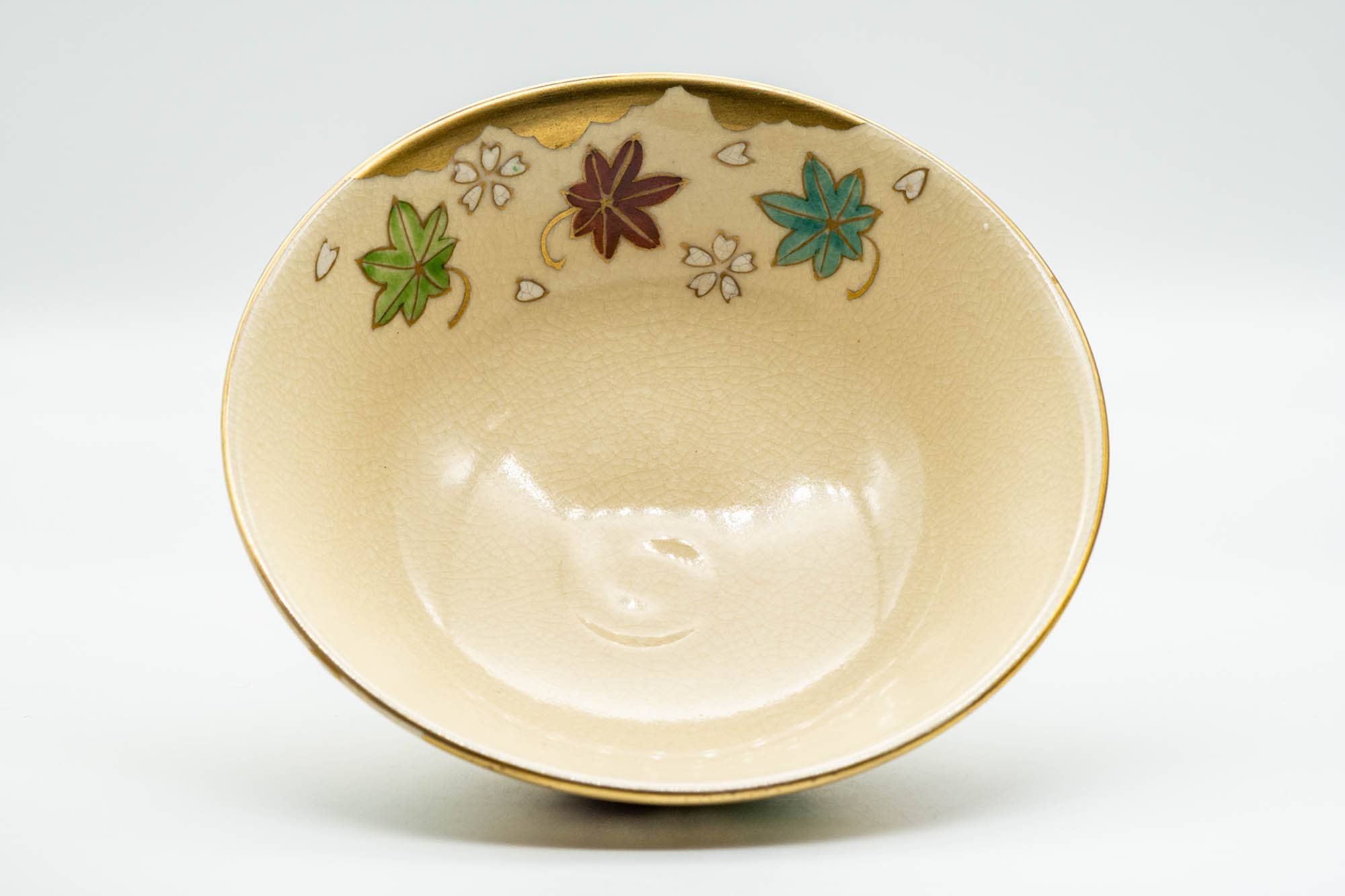 Japanese Matcha Bowl - Beige Floral Kyo-yaki Summer Natsu Chawan - 200ml