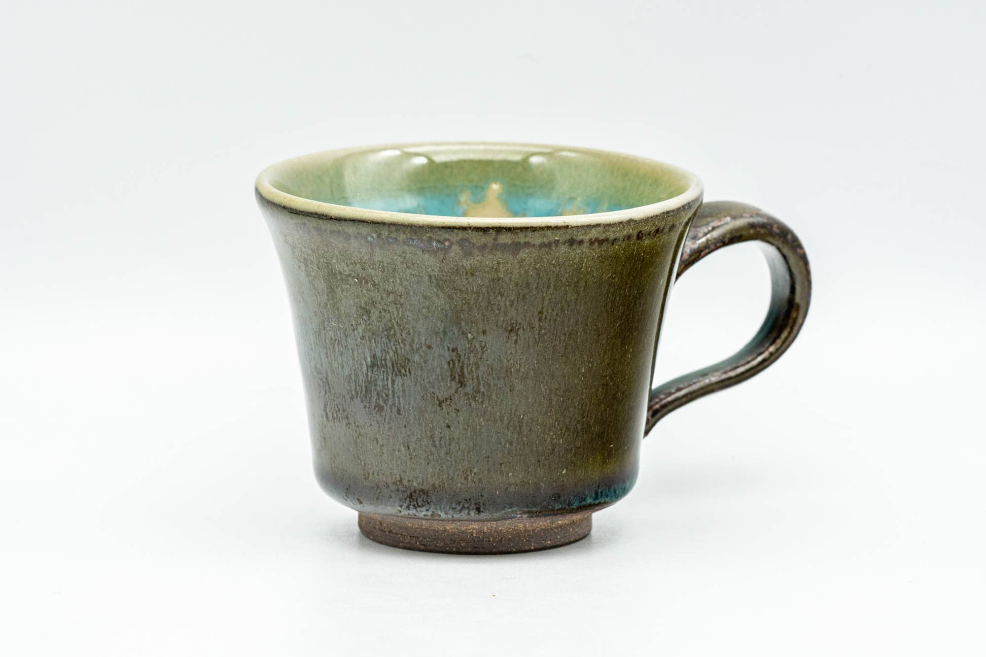 Japanese Teacup - Brown Green Agano-yaki Rear-Handled Ushirode Yunomi - 100ml