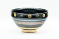 Japanese Matcha Bowl - 貴山 Kiyama - Black Gold Chrysanthemum Horses Kyo-yaki Chawan - 200ml