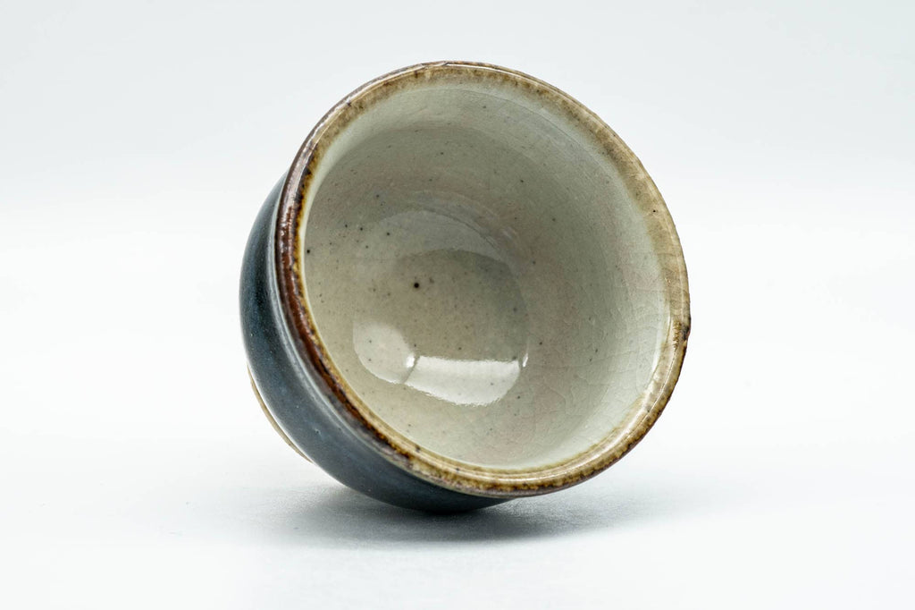 Japanese Teacup - Black Blue Glazed Exterior Beige Interior Yunomi - 70ml
