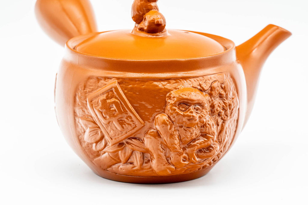 Japanese Kyusu - Monkeys and Leaves Tokoname-yaki Mesh Filter Teapot - 400ml