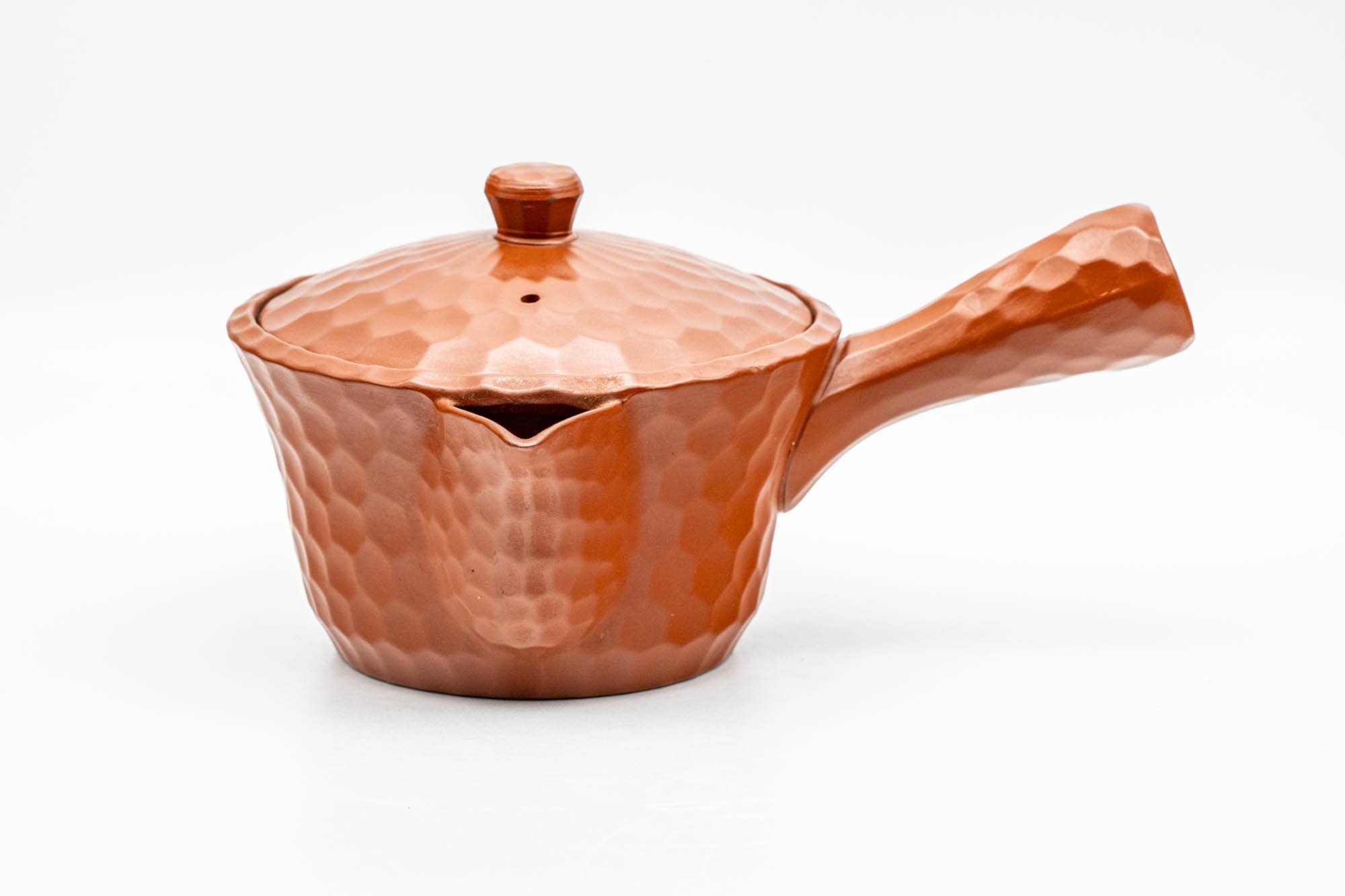 Japanese Kyusu - Faceted Exterior Red Shudei Tokoname-yaki Mesh Teapot - 220ml