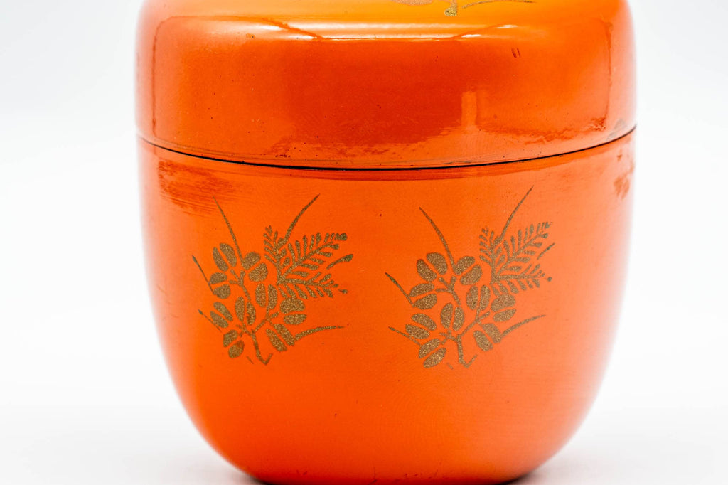 Japanese Natsume - Orange Black Lacquer Floral Matcha Tea Canister - 100ml