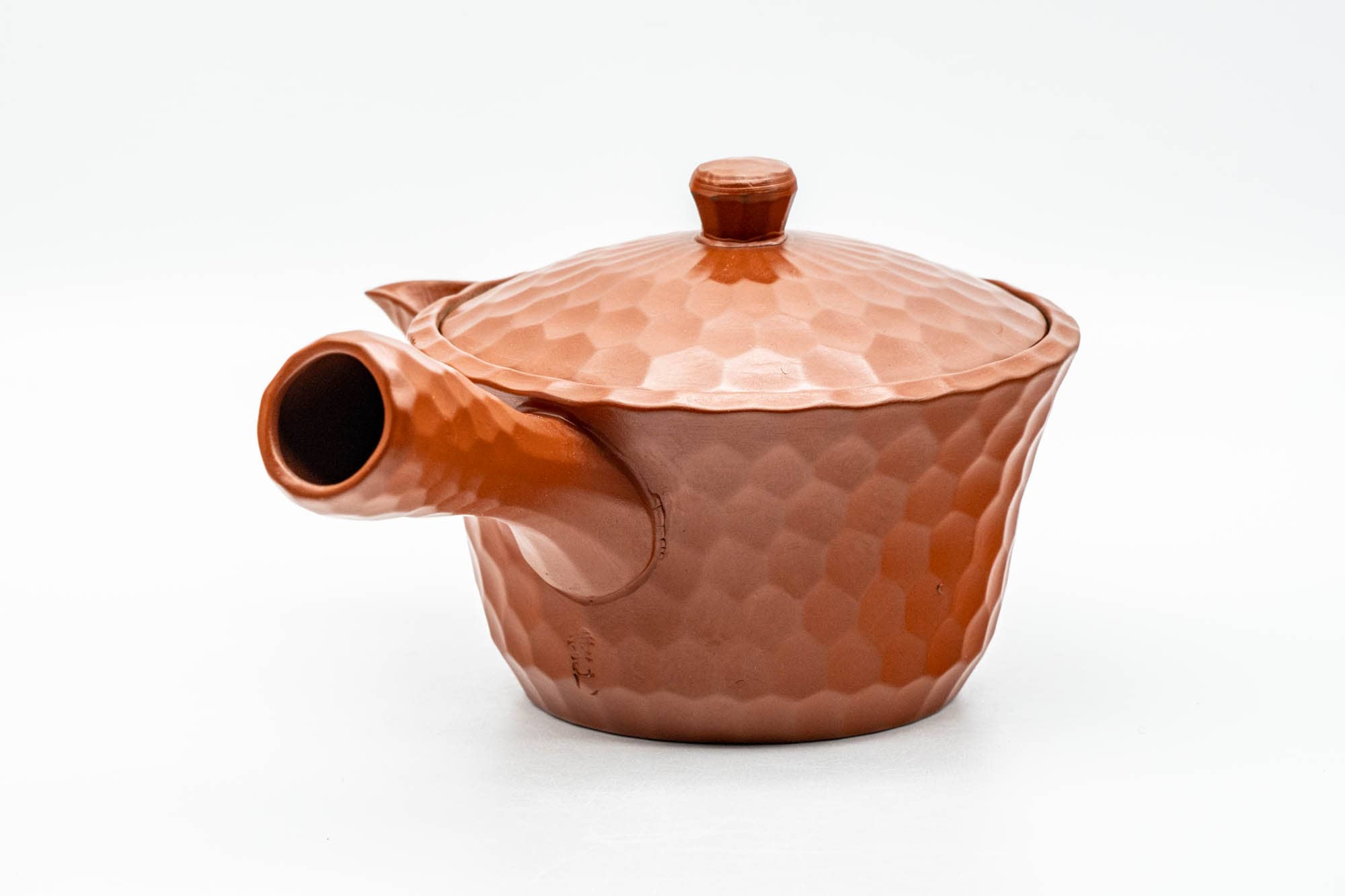 Japanese Kyusu - Faceted Exterior Red Shudei Tokoname-yaki Mesh Teapot - 220ml