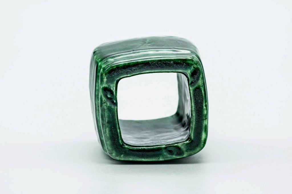 Japanese Futaoki - Green Glazed Wabi-Sabi Lid Rest