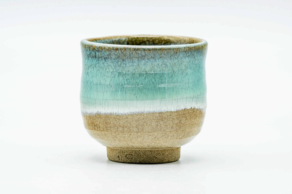 Japanese Teacup - Beige Turquoise Drip-Glazed Weathered Agano-yaki Yunomi - 110ml