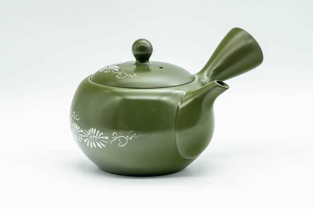 Japanese Kyusu - 莞山 Nakano Kanzan - Floral Green Ryokudei Tokoname-yaki Debeso Teapot - 250ml