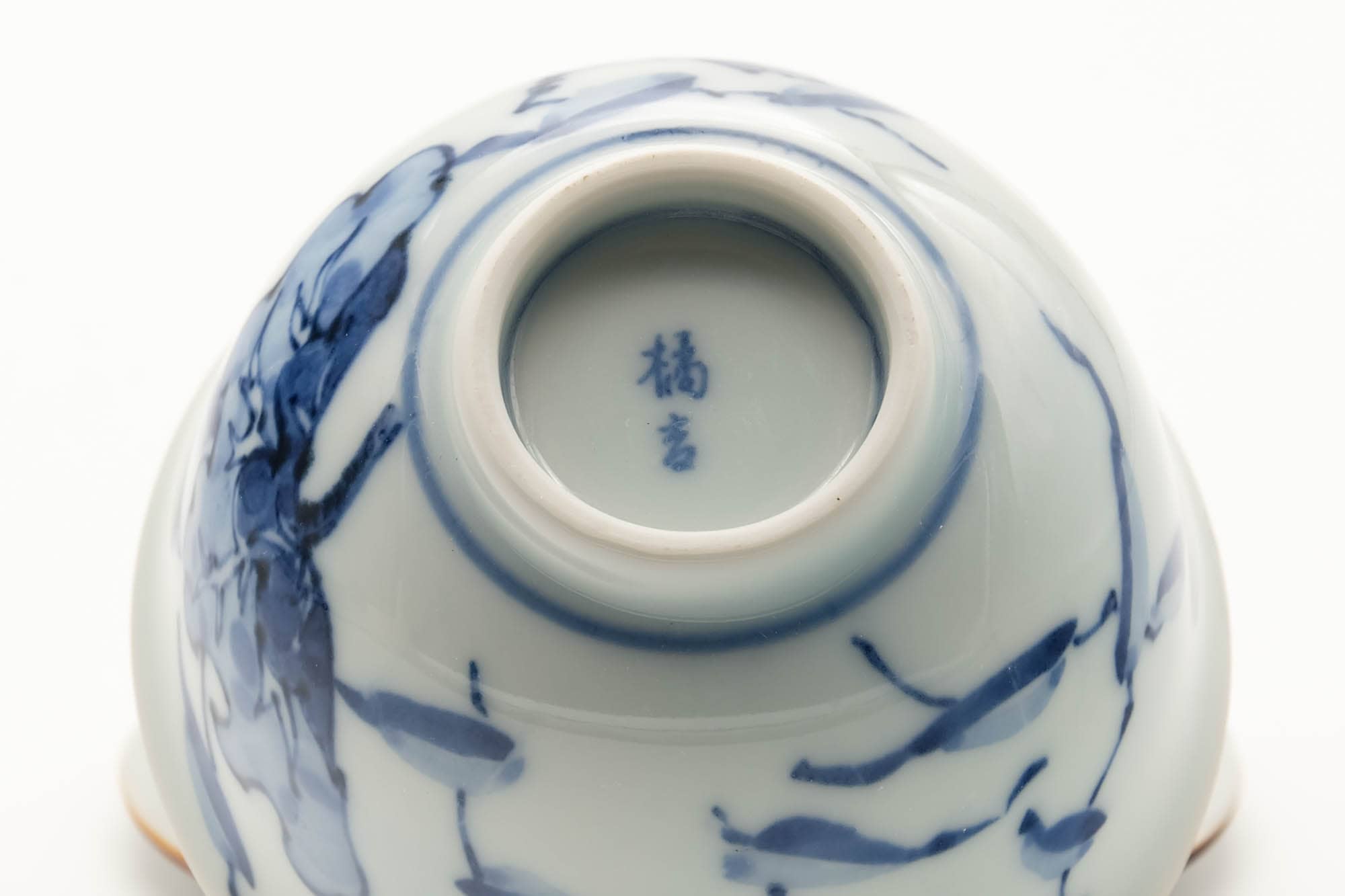 Japanese Teacup - Blue Bird Floral Arita-yaki Lidded Yunomi - 150ml