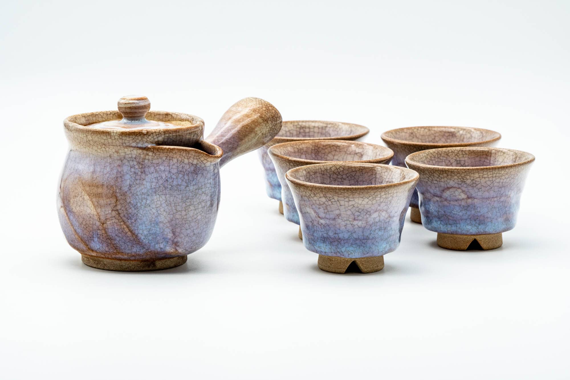 Japanese Tea Set - Purple Glazed Hagi-yaki Kyusu Teapot with 5 Yunomi Teacups