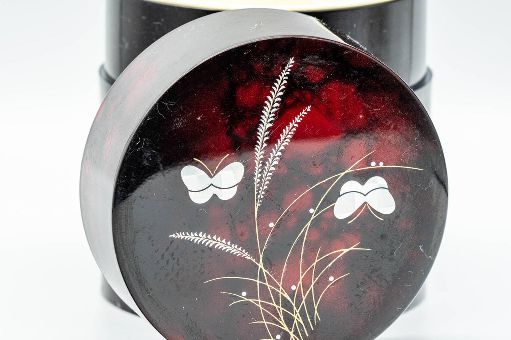 Japanese Chazutsu - Sparkling Butterflies Red Plastic Tea Canister - 300ml