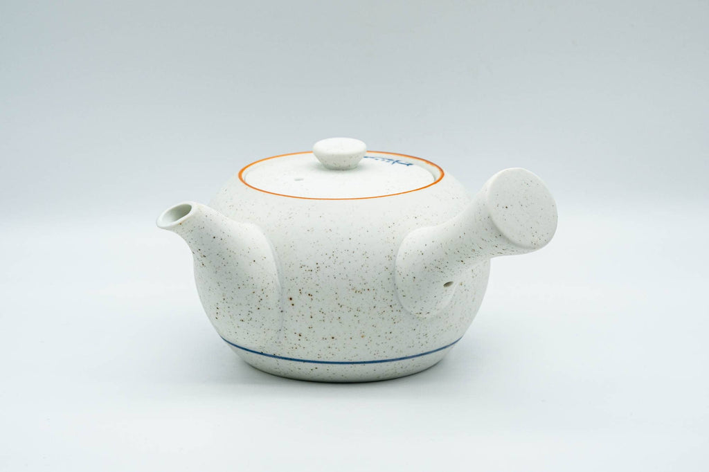 Japanese Tea Set - Blue Floral White Matte Glazed Arita-yaki Debeso Kyusu Teapot with 5 Yunomi Teacups