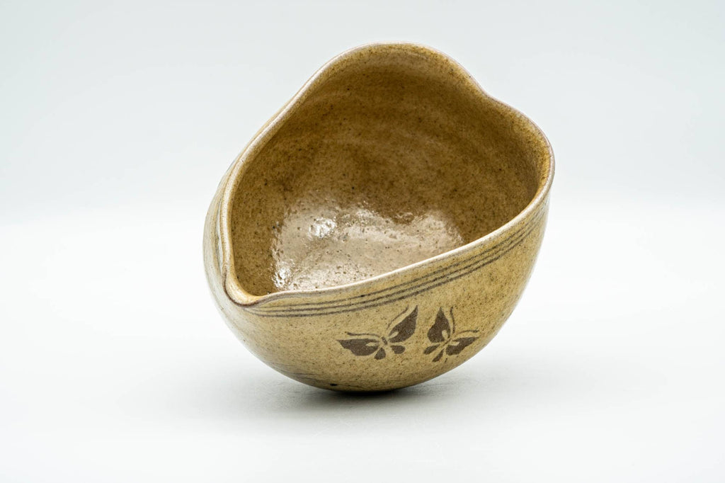 Japanese Katakuchi - Butterflies Beige Glazed Tea Pouring Bowl - 450ml