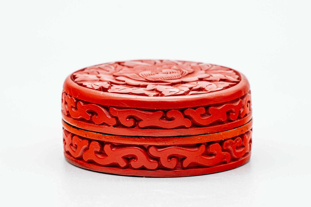 Japanese Kogo - Camellia Red Lacquered Wood Incense Container