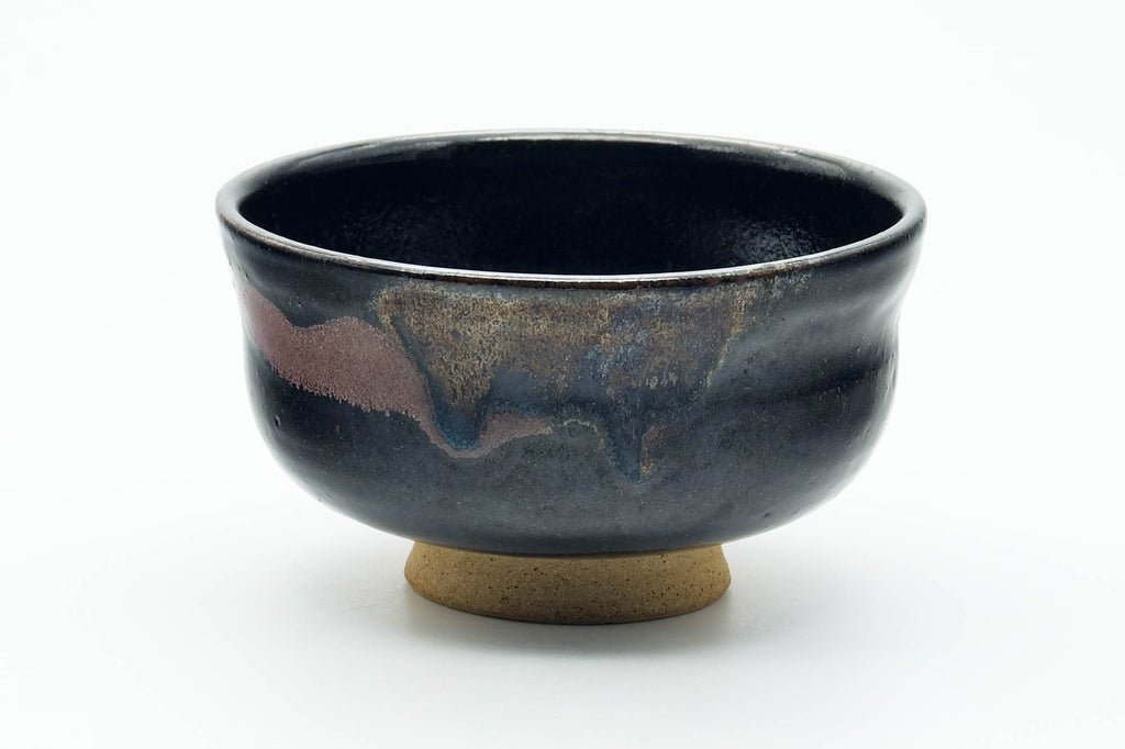 Japanese Matcha Bowl - Black Bronze Drip-Glazed Hatazori-gata Chawan - 300ml