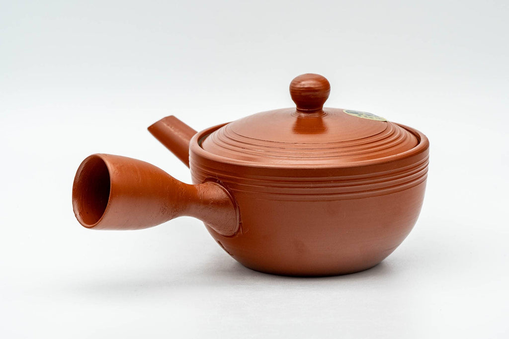Japanese Kyusu - Spiraling Red Shudei Tokoname-yaki Mesh Teapot - 250ml