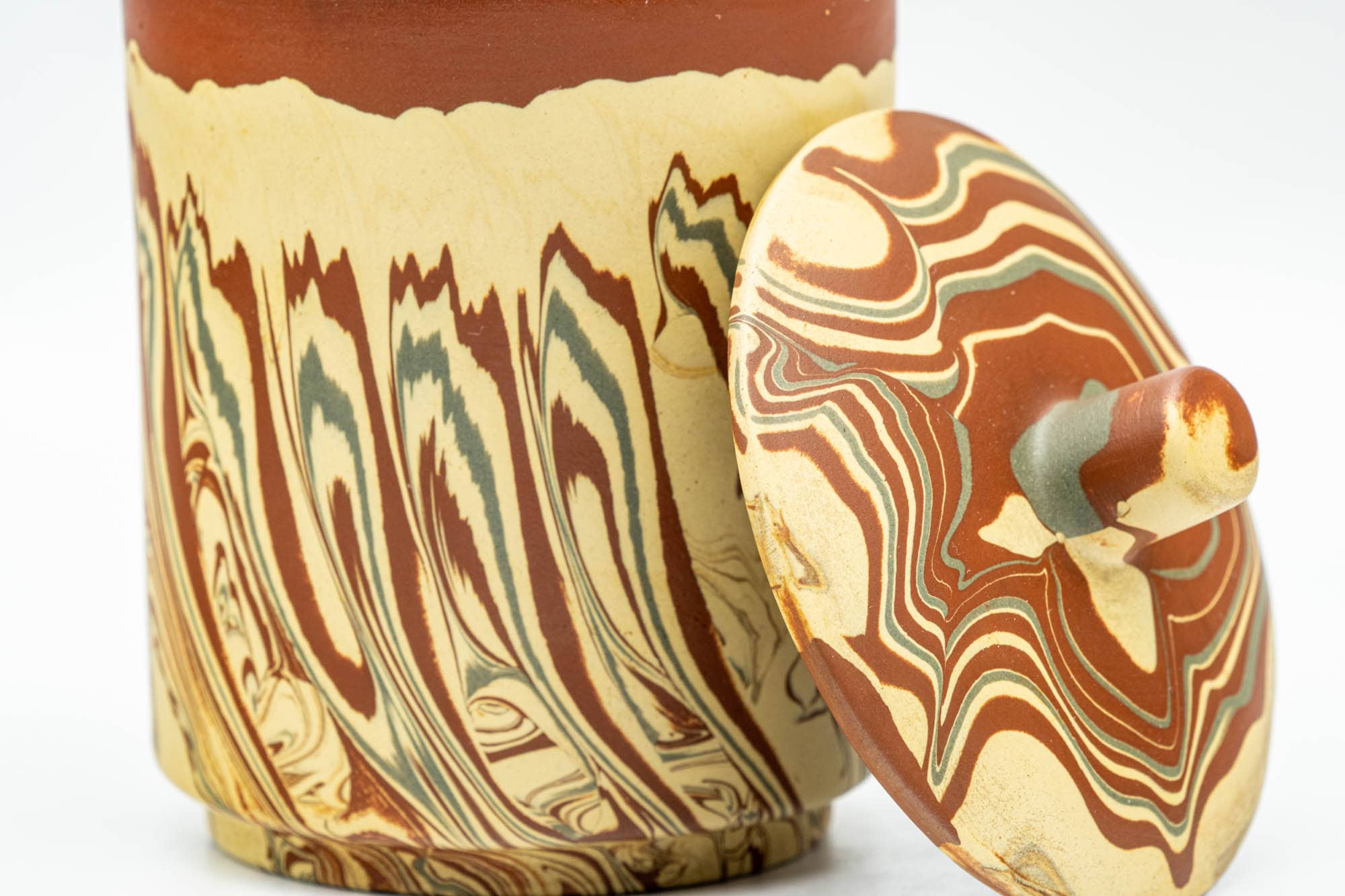 Japanese Teacup - Red Yellow Marbled Nerikomi Tokoname-yaki Lidded Yunomi - 150ml