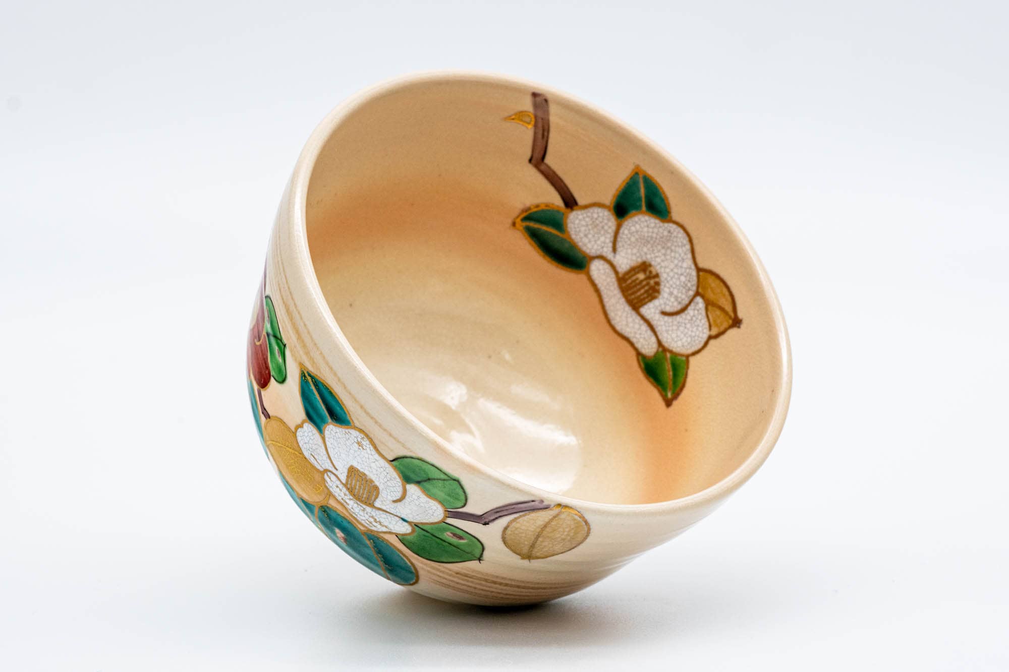 Japanese Matcha Bowl - 中村与平 Yohei Nakamura - Camellia Floral Kyo-yaki Chawan - 400ml