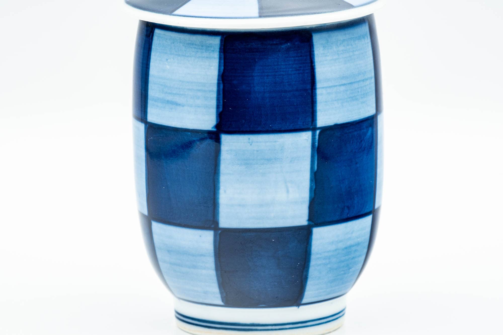 Japanese Teacup - Blue Checkered Arita-yaki Lidded Yunomi - 150ml