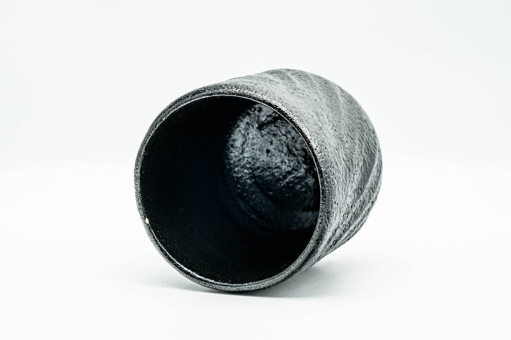 Japanese Matcha Bowl - Tall Black Hand-built Raku Kuroraku Winter Chawan - 350ml