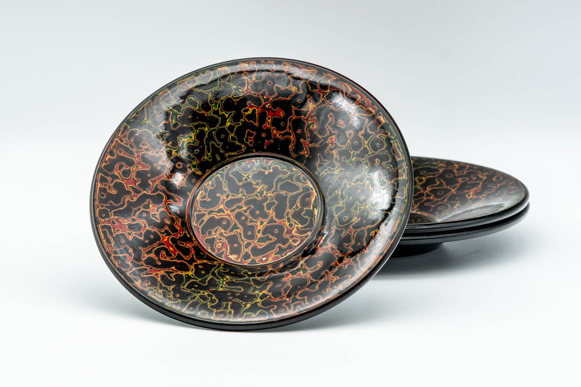 Japanese Chataku - Set of 3 唐塗 Kara-nuri Urushi Lacquerware Tea Saucers