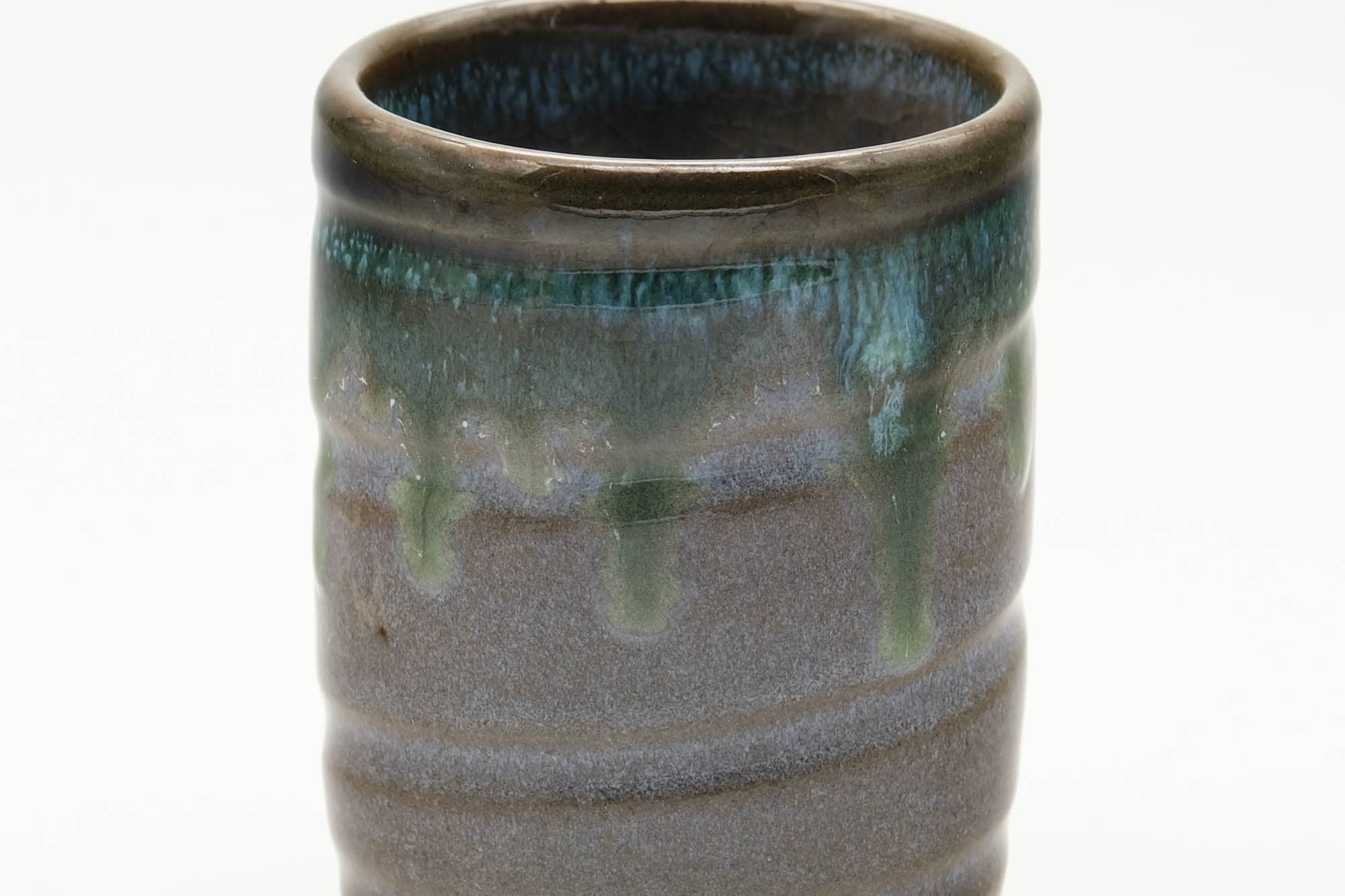 Japanese Teacup - Blue Green Drip-Glazed Agano-yaki Spiraling Yunomi - 150ml