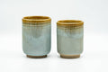 Japanese Teacups - Pair of Green-Yellow Celadon Glazed Meoto Yunomi