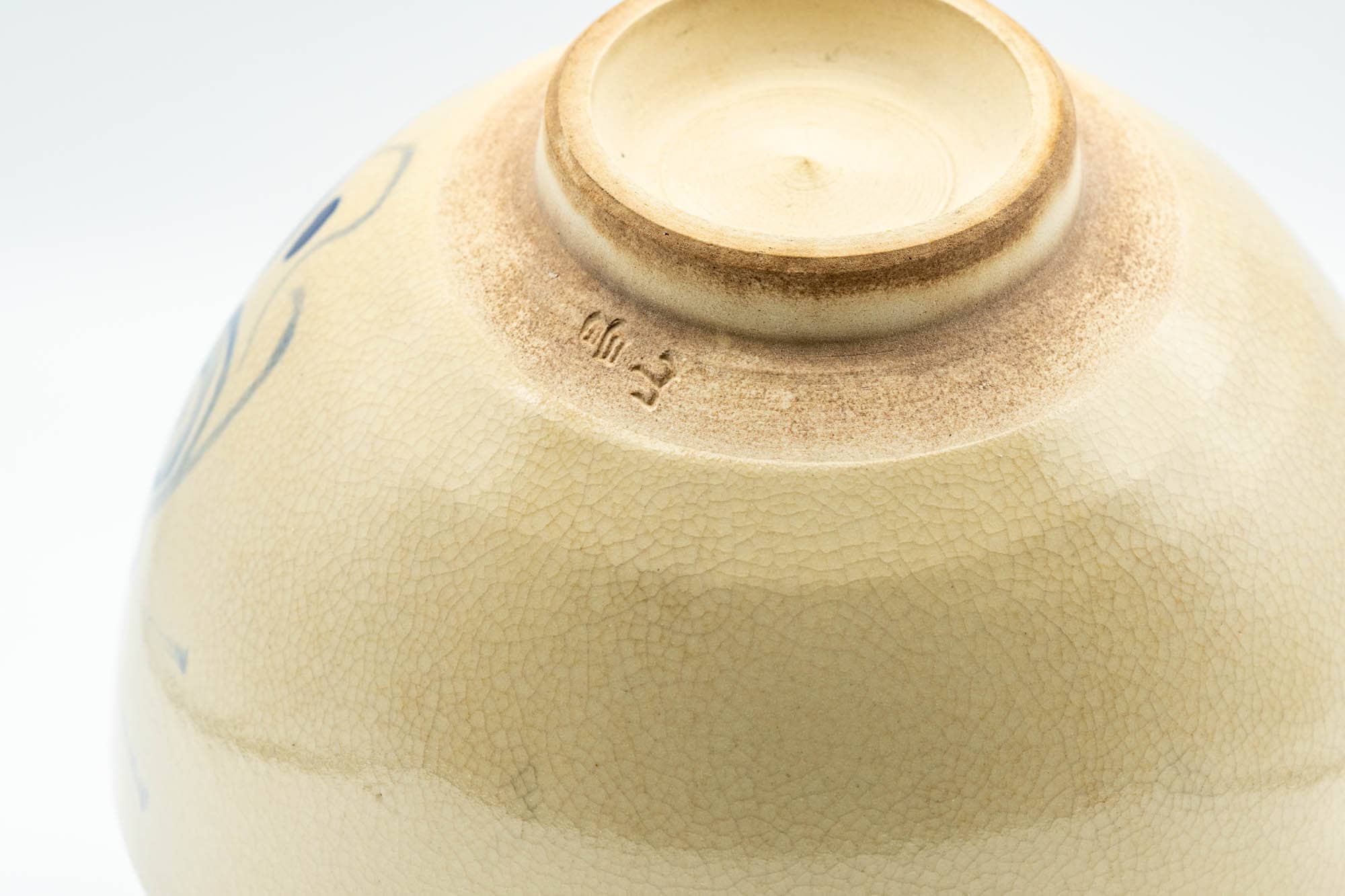 Japanese Matcha Bowl - Beige Blue Cat Kyo-yaki Chawan - 350ml