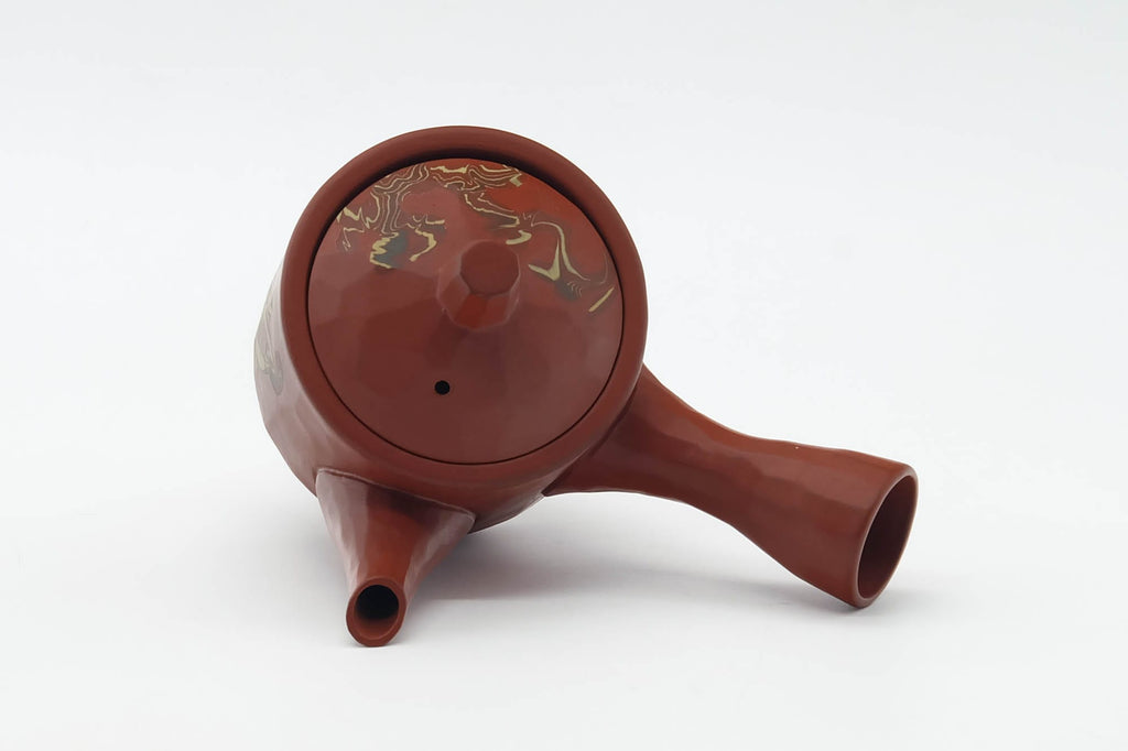Japanese Kyusu - Abstract Nerikomi Red Shudei Tokoname Teapot - 100ml
