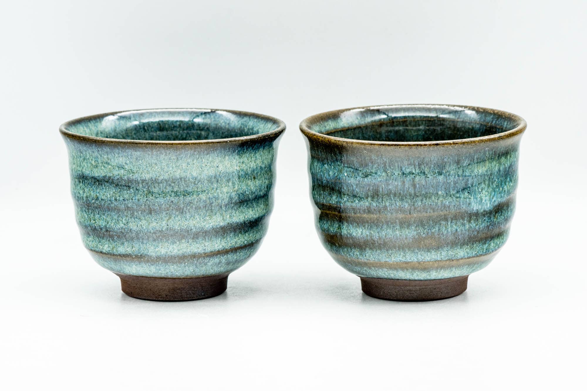 Japanese Teacups - Pair of Blue Sapphire Hare's Fur Glazed Yunomi - 140ml