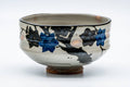 Japanese Matcha Bowl - Blue Floral Gohonte Grey Glazed Kyo-yaki Chawan - 300ml