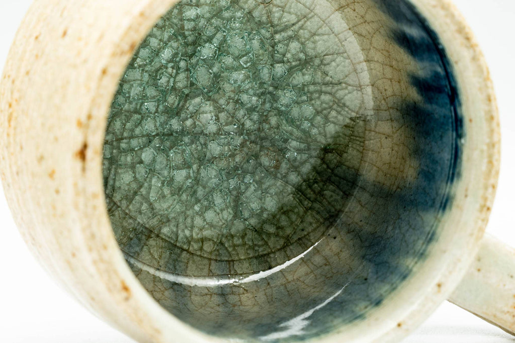 Japanese Teacup - Beige Blue Cerulean Interior Glazed Ushirode Yunomi - 125ml