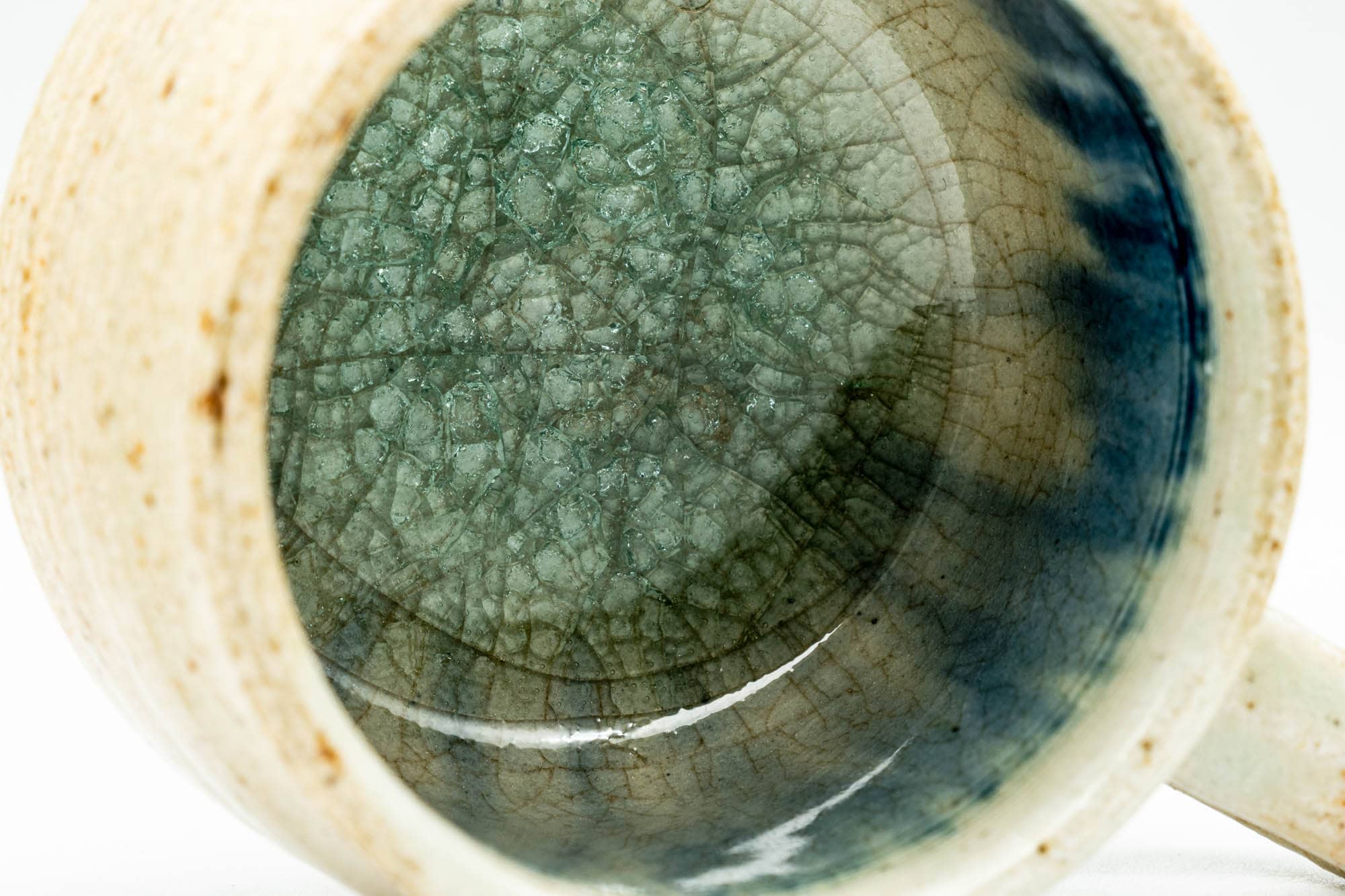 Japanese Teacup - Beige Blue Cerulean Interior Glazed Ushirode Yunomi - 125ml