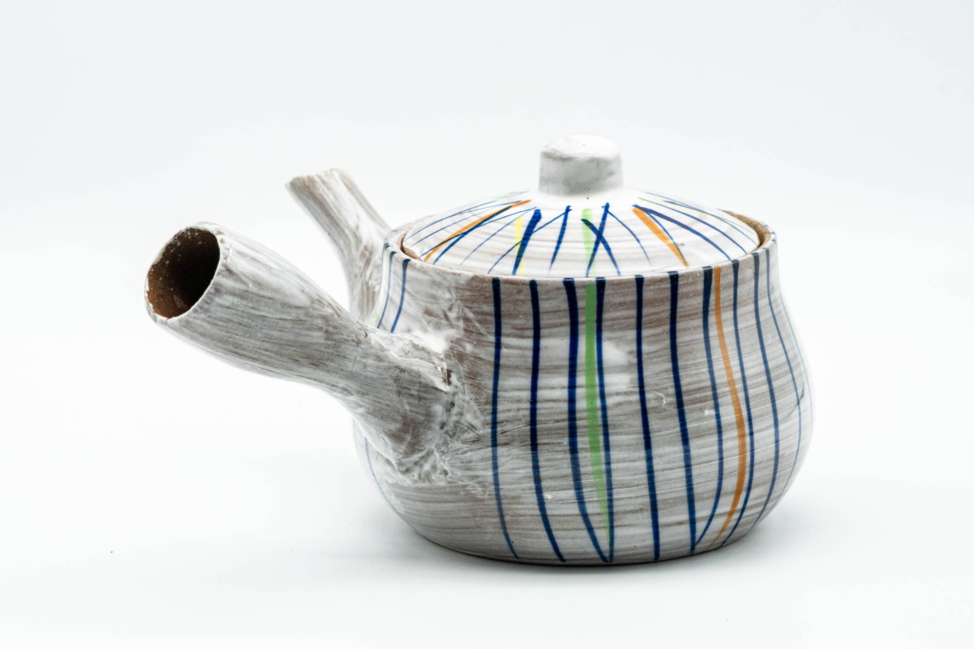 Japanese Kyusu - Brush Glazed Colorful Stripes Debeso Teapot - 250ml