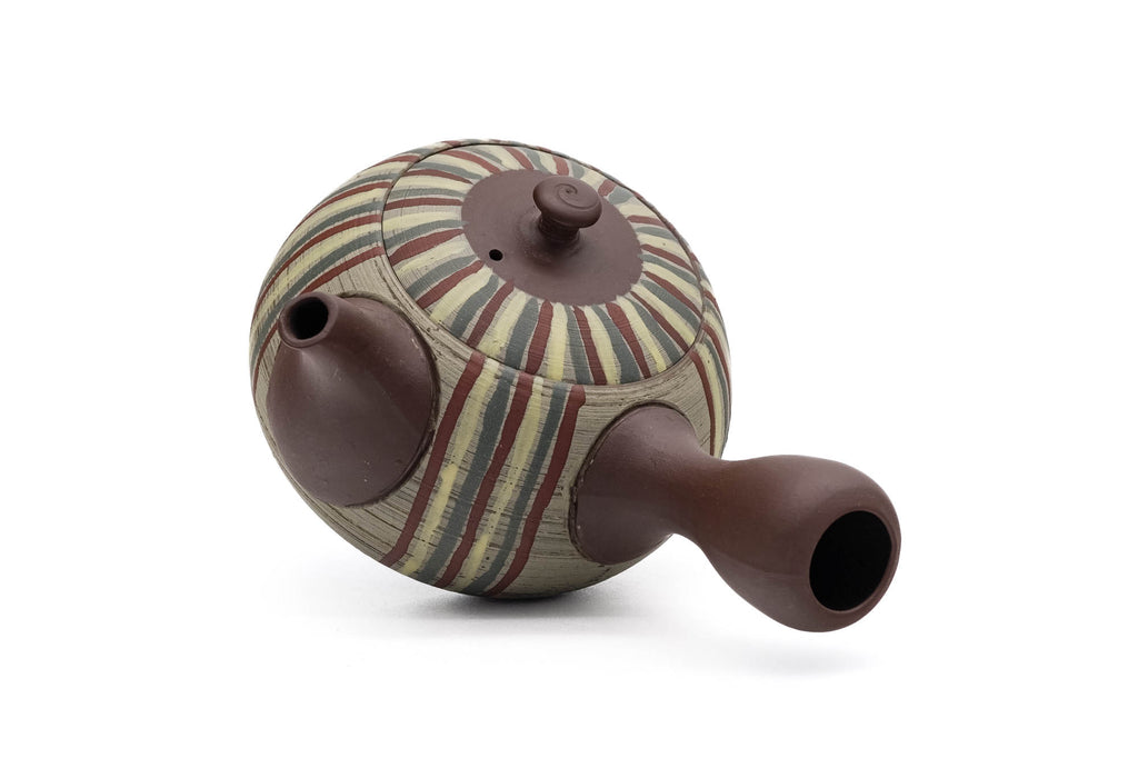 Brown Striped Tokoname Mesh Filter Teapot - 180ml