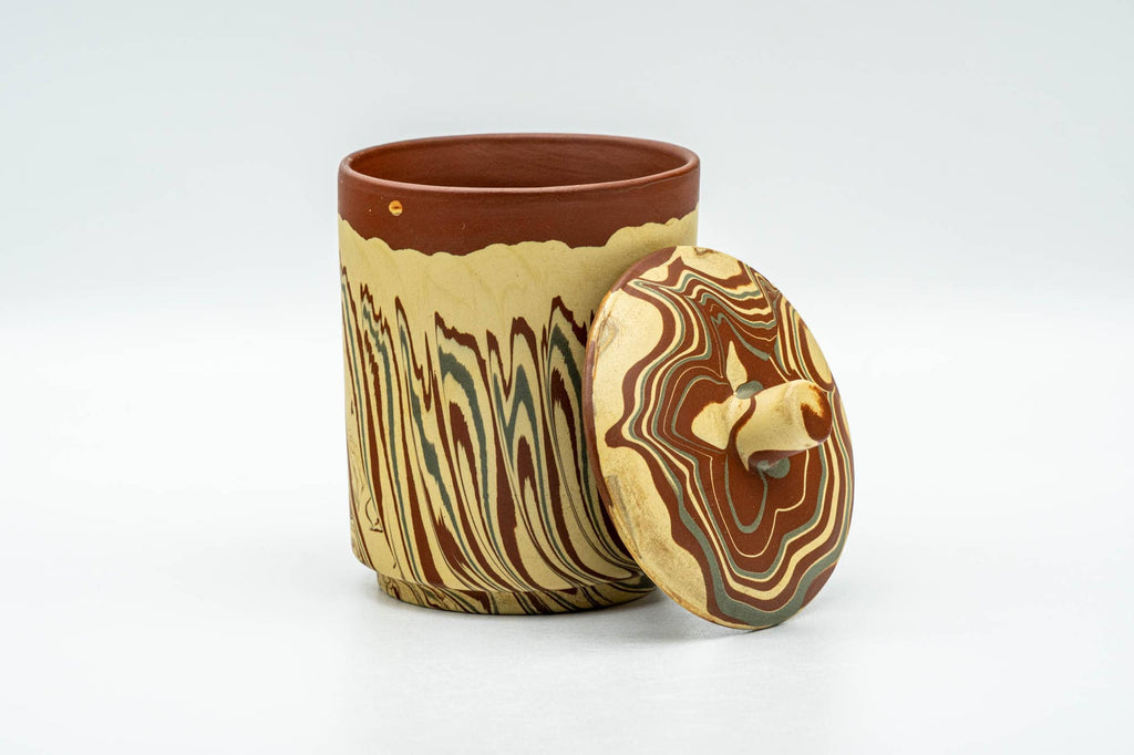 Japanese Teacup - Red Yellow Marbled Nerikomi Tokoname-yaki Lidded Yunomi - 150ml