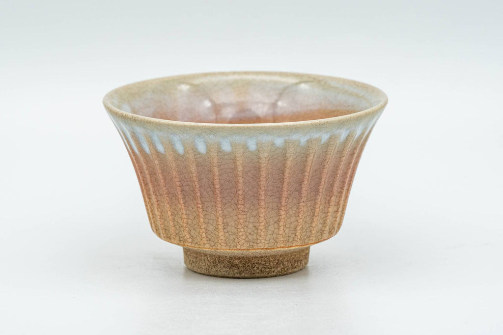 Japanese Teacup - 天鵬山 Tsubaki Kiln - Groovy Hagi-yaki Yunomi - 70ml