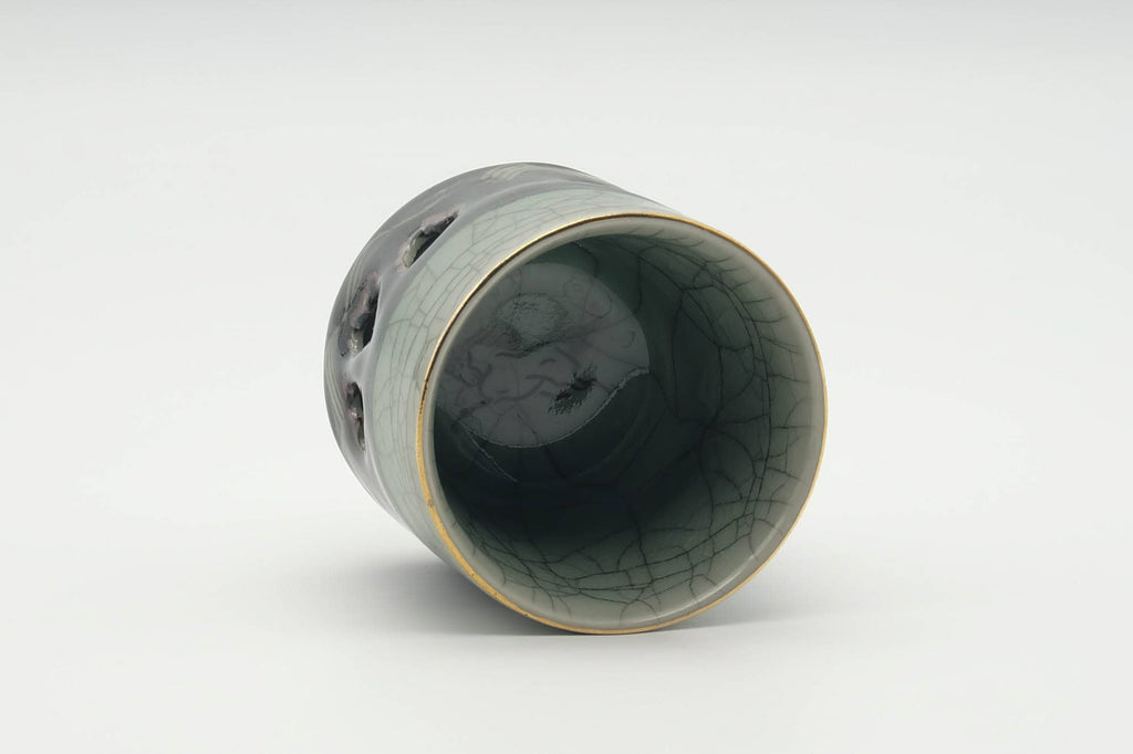 Japanese Teacup - Crazed Green Celadon Glazed Sakura Obori Soma-yaki Yunomi - 100ml