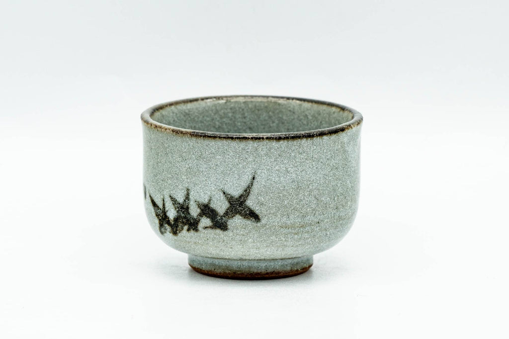 Japanese Teacup - Tiny Floral Grey Glazed Guinomi - 45ml
