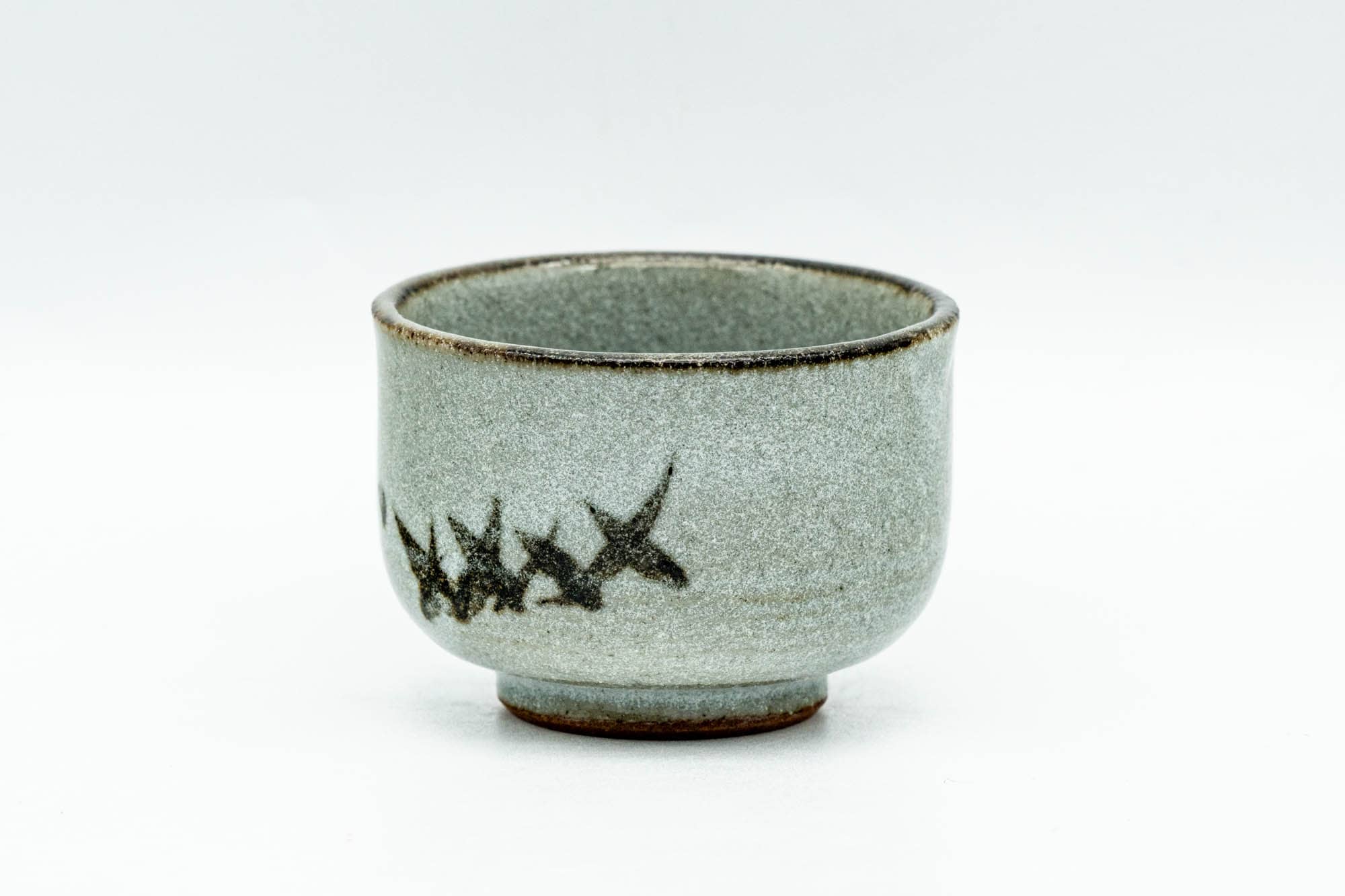 Japanese Teacup - Tiny Floral Grey Glazed Guinomi - 45ml