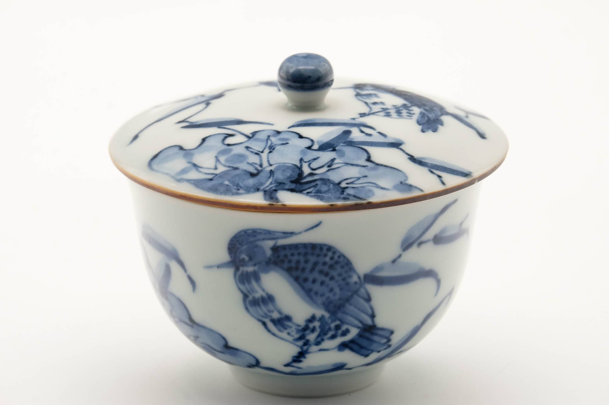 Japanese Teacup - Blue Bird Floral Arita-yaki Lidded Yunomi - 150ml