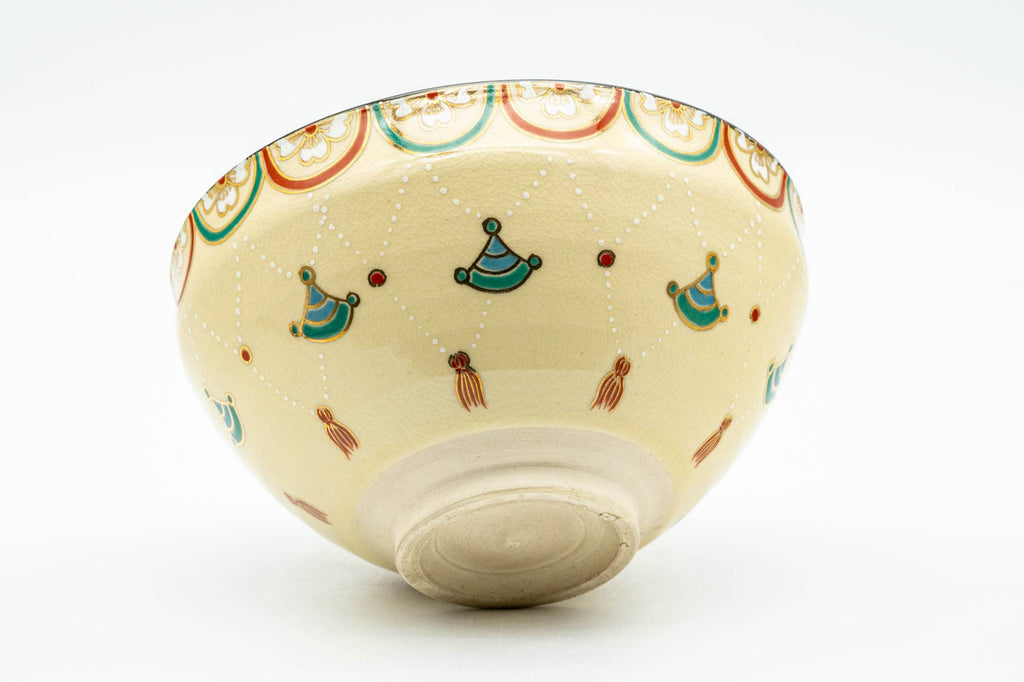 Japanese Matcha Bowl - Sakura Cherry Blossoms Geometric Black Inner-Glazed Kyo-yaki Chawan - 250ml