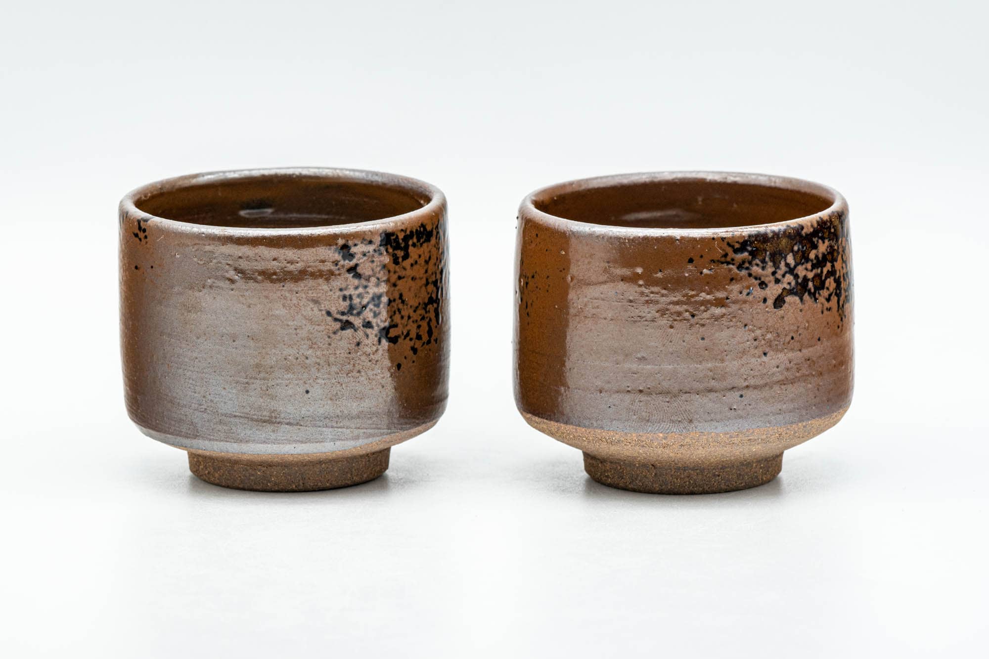 Japanese Teacups - Pair of Ash Brown Glazed Yunomi - 90ml
