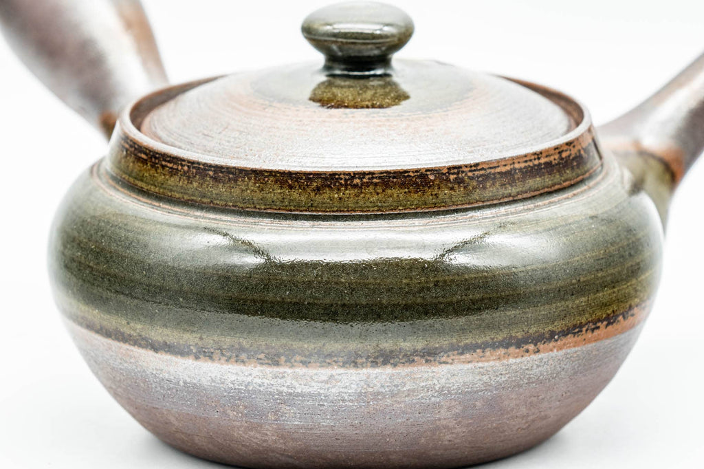 Japanese Kyusu - Green Ash Glazed Banko-yaki Mesh Teapot - 200ml