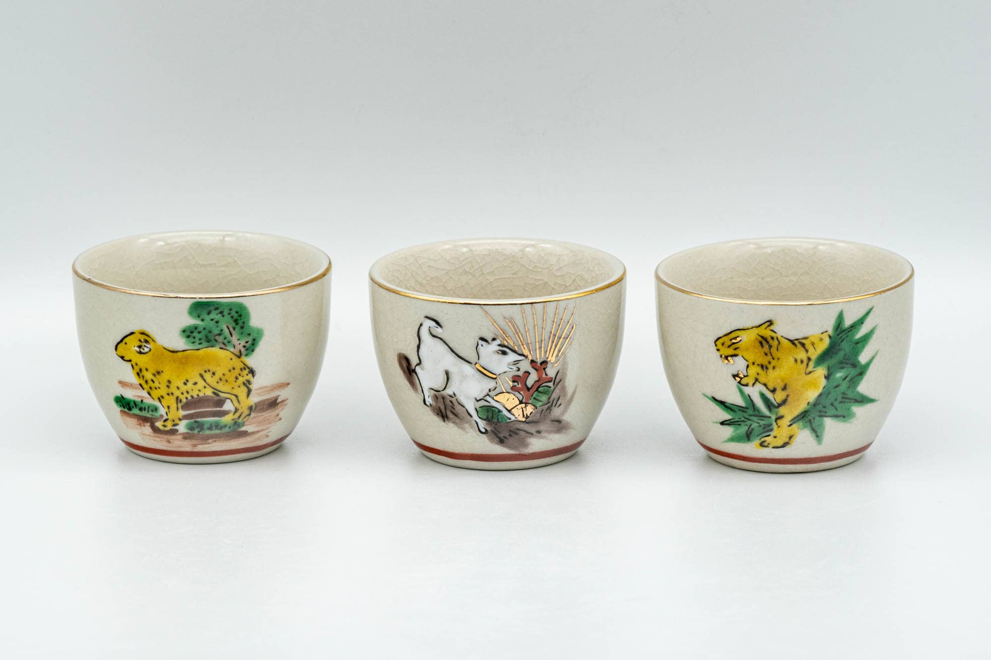 Japanese Teacups - Set of 10 Uniquely Decorated Kutani-yaki Guinomi - 40ml