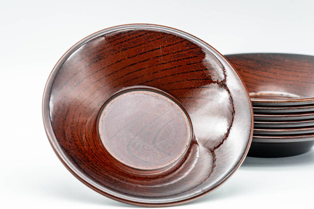 Japanese Chataku - Set of 7 Red Wood-Patterned Tea Coasters