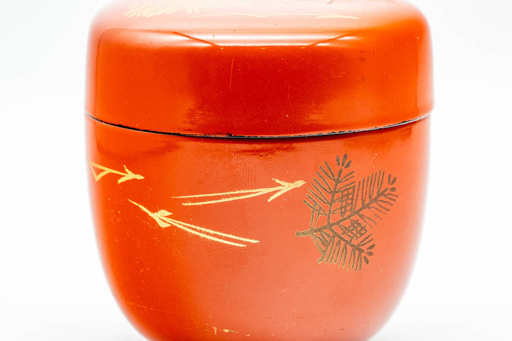 Japanese Natsume - Orange Lacquer Gold Geometric Matcha Tea Caddy - 100ml